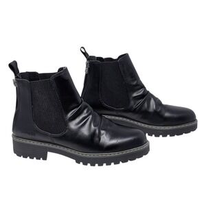 Blowfish Malibu Black Vegan Leather Ruched Ankle Chunky Lug Sole Boots Women 9